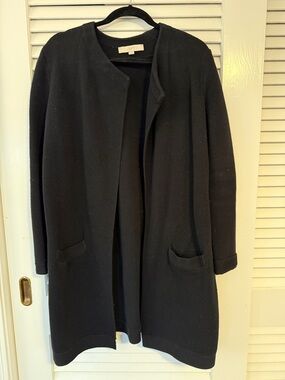 LOFT Black Collarless Knit Open-Front Jacket